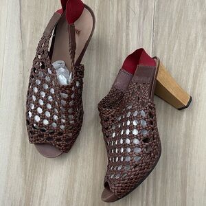 Camper Brown Woven Heels with Red Accents